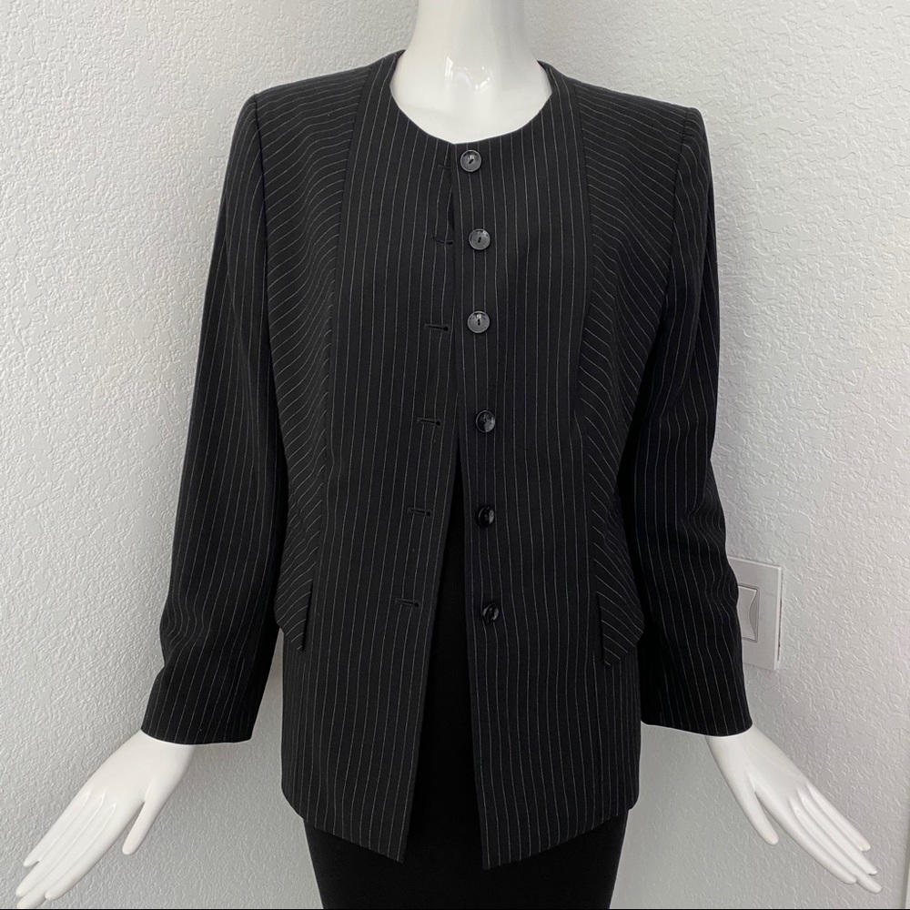 Escada Crewneck Button Front Pin Stripe Blazer - image 1